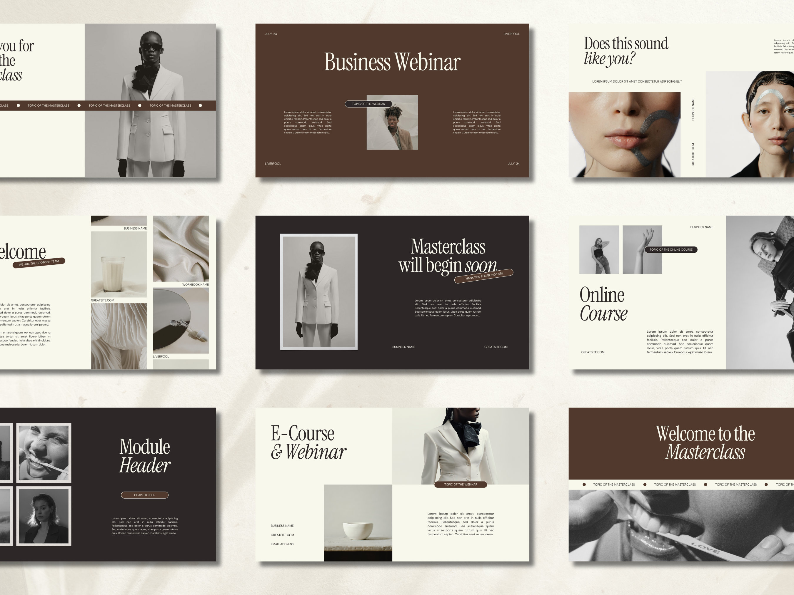 CANVA Business Life Coach Masterclass Template, Webinar Presentation, Online Course Creation Slide Deck, Modern Editorial, Company Slides