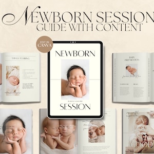 CANVA Modern Newborn Session Client Guide with Content, Pre-written Welcome Guide, Editable Photographer Guide with Copy, Magazine Template