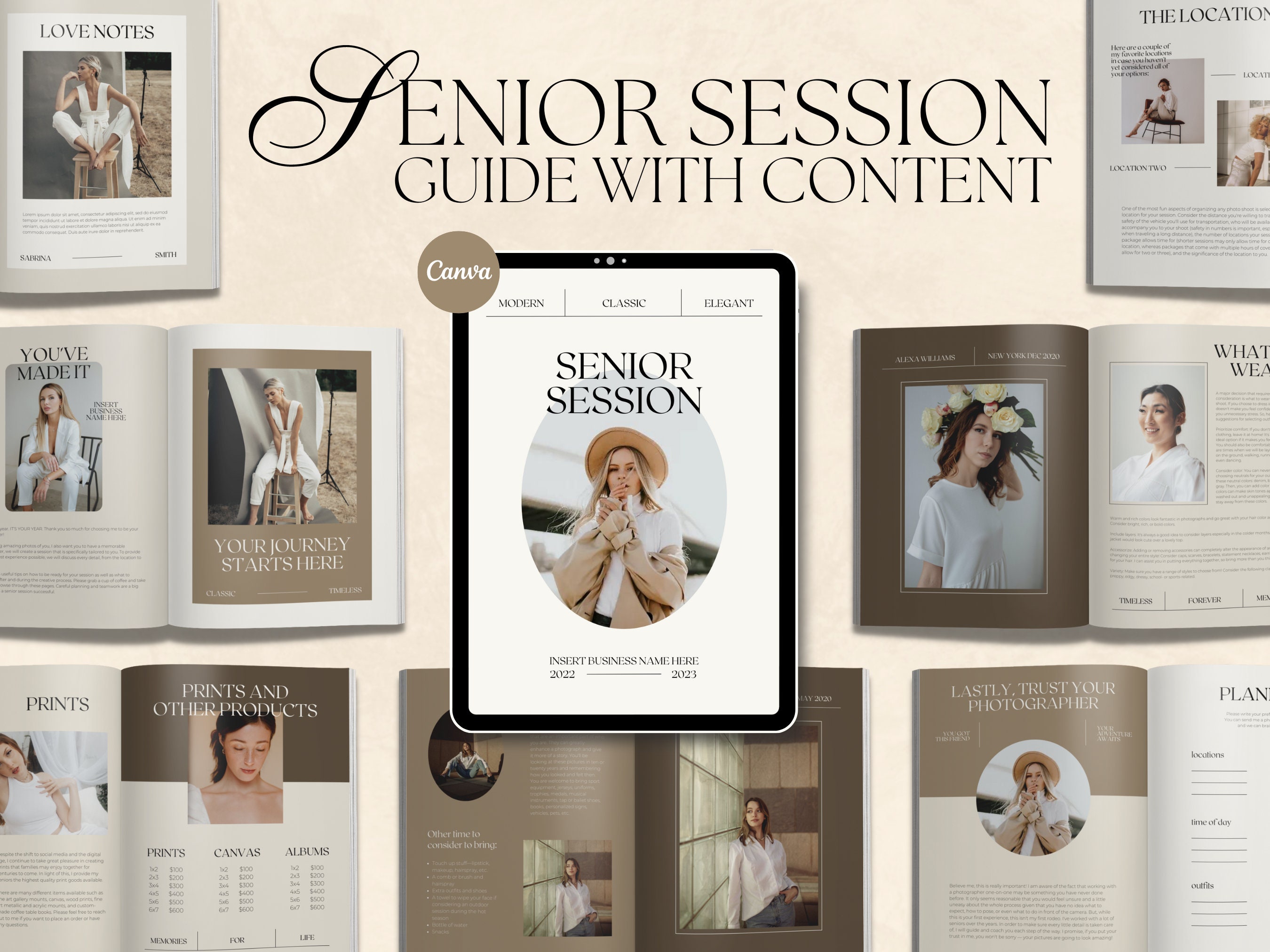 CANVA Modern Senior Session Guide With Content Pre-written - Etsy