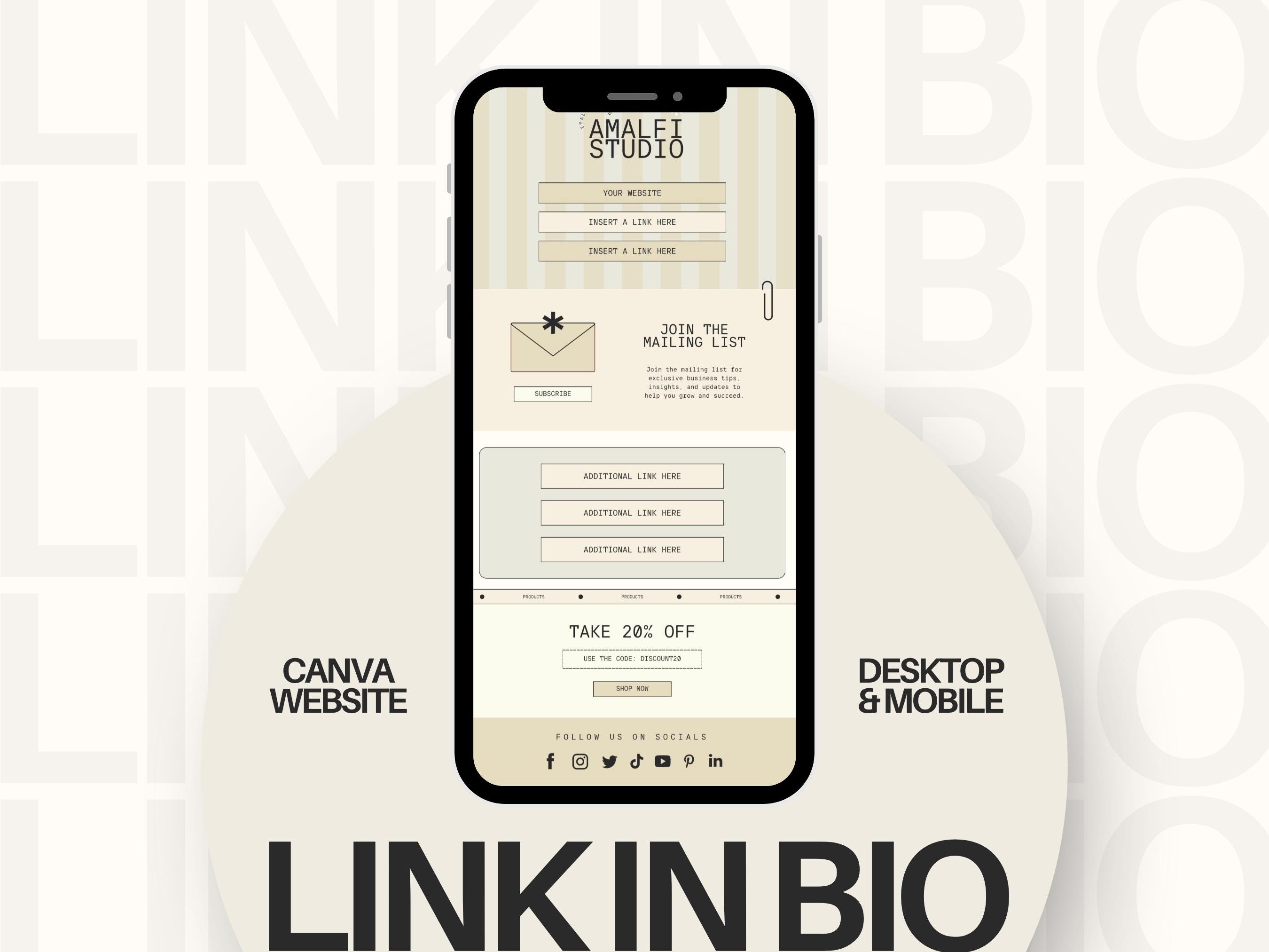 Canva Link in Bio Template, Editable Website Template, Yellow Retro ...