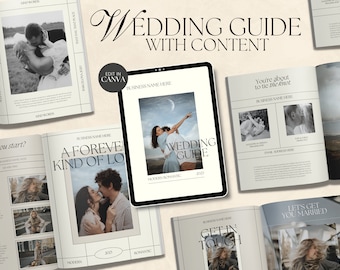 CANVA Modern Wedding Photography Client Guide with Content, Pre-written Welcome Guide, Editable Elopement Magazine Template with Copy