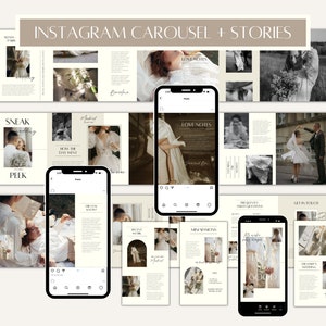 CANVA Modern Instagram Bundle Pack for Photographer, IG Post Carousel & Stories, Engagement Booster, Seamless Marketing Slides, Social Media