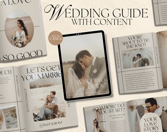 Guida per il cliente CANVA Modern Wedding Photography con contenuto, guida di benvenuto pre-scritta, modello di rivista di fuga modificabile con copia