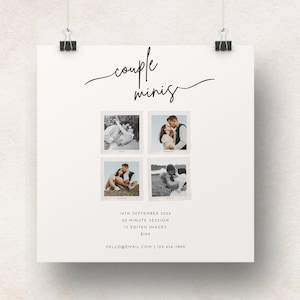 Couples Mini Session Template Canva, Modern Design, Engagement Photographer, Photo Minis, Editable Photography Flyer, Social Media Marketing