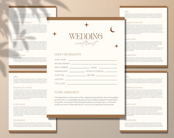 Wedding Photography Client Contract Template, Canva Boho Contract Photographers, Model Release, Client Agreement, Editable Business Forms