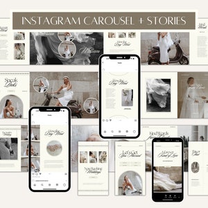 CANVA Modern Instagram Bundle Pack for Photographer, IG Post Carousel & Stories, Engagement Booster, Seamless Marketing Slides, Social Media