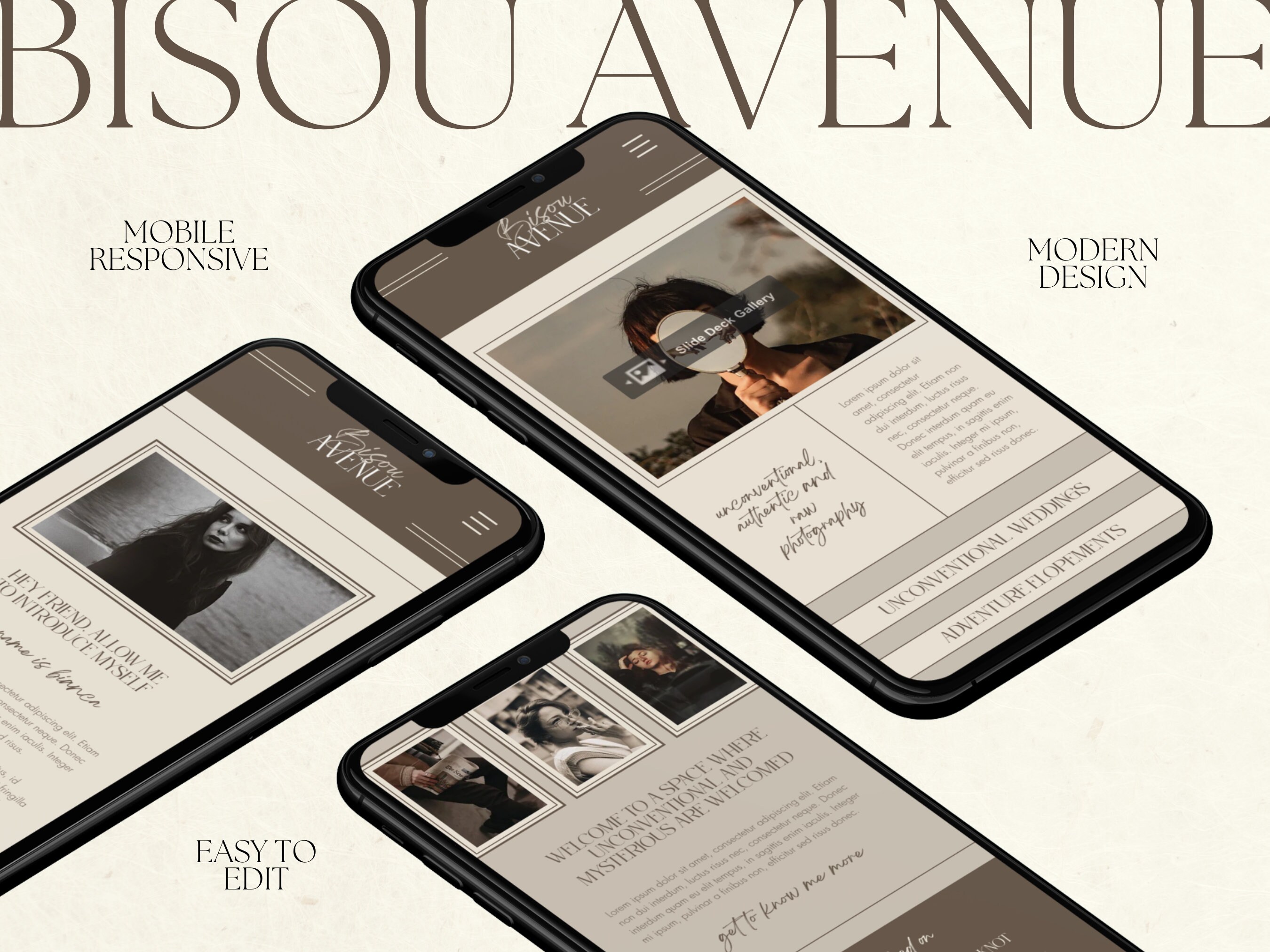 Wix Website Template for Wedding Photographer, Modern Luxe Brown