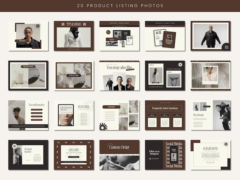 K&ouml;nnte beinhalten: Eine Sammlung von 20 Produkt-Listungsfotos f&uuml;r einen Online-Shop. Die Fotos zeigen eine Vielzahl von Produkten, darunter Kleidung, Accessoires und Haushaltswaren. Die Fotos sind alle in einem minimalistischen Stil mit einer neutralen Farbpalette gehalten. Die Fotos sind in einem Rasterformat angeordnet und enthalten Text&uuml;berlagerungen mit Informationen &uuml;ber die Produkte.