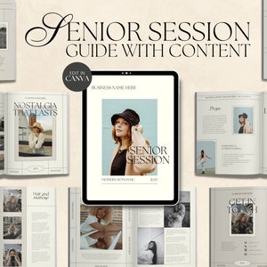 CANVA Modern Senior Session Guide with Content, Pre-written Welcome Guide, Editable Photography Guide with Copy, Magazine Template