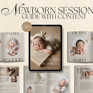 CANVA Modern Newborn Session Client Guide with Content, Pre-written Welcome Guide, Editable Photographer Guide with Copy, Magazine Template