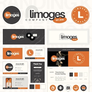 Canva Branding Kit Template, Orange Branding, Editable Logo, Business Card, Email Signature, Thank You Card, Facebook Youtube Twitter Cover