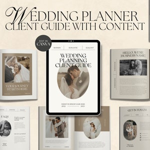 CANVA Moderner Hochzeitsplaner-Kunde, Preisgestaltungsführer mit Inhalt, vorgefertigter Willkommensführer für Hochzeitsplaner & Koordinierer, Buchvorlage