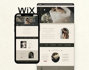 May include: A website for a wedding photographer named Fleu L'ise. The website features a minimalist design with a neutral color palette and a focus on photography. The website includes a section for services offered, testimonials, and contact information.