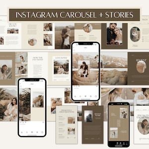 CANVA Modern Instagram Bundle Pack for Photographer, IG Post Carousel & Stories, Engagement Booster, Seamless Marketing Slides, Social Media