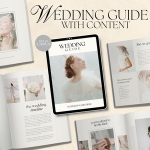 CANVA Moderner Luxus Fine Art Hochzeitsfotografie-Kundenführer mit Inhalt, vorgefertigter Willkommensführer, bearbeitbare Elopement Magazin Vorlage