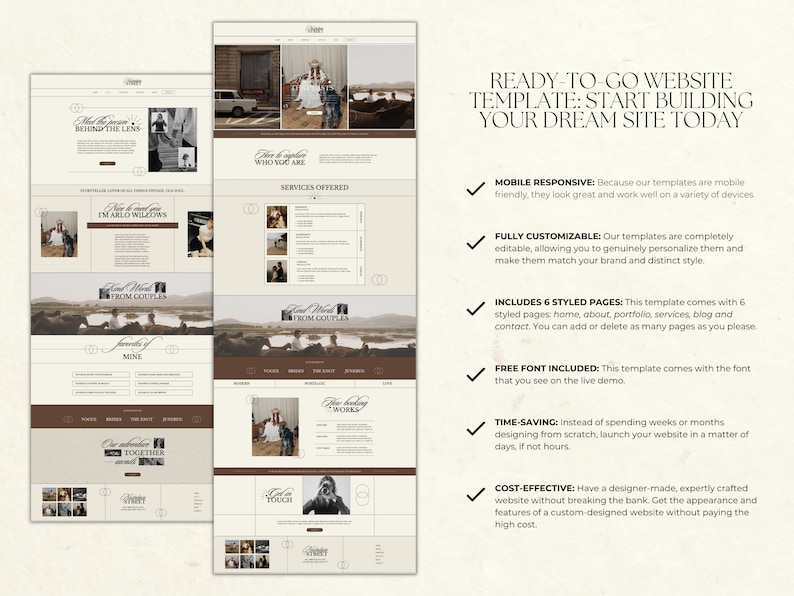 Wix Website Template for Wedding Photographer, Modern Editorial Brown ...