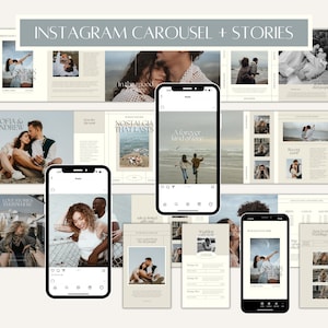 CANVA Modern Instagram Bundle Pack for Photographer, IG Post Carousel & Stories, Engagement Booster, Seamless Marketing Slides, Social Media