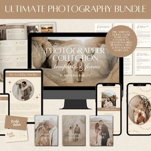Pacote de fotografia CANVA Ultimate, guias de cliente pré-escritos Boho, modelos de e-mail, cartão de visita, história do Instagram, contratos, questionário