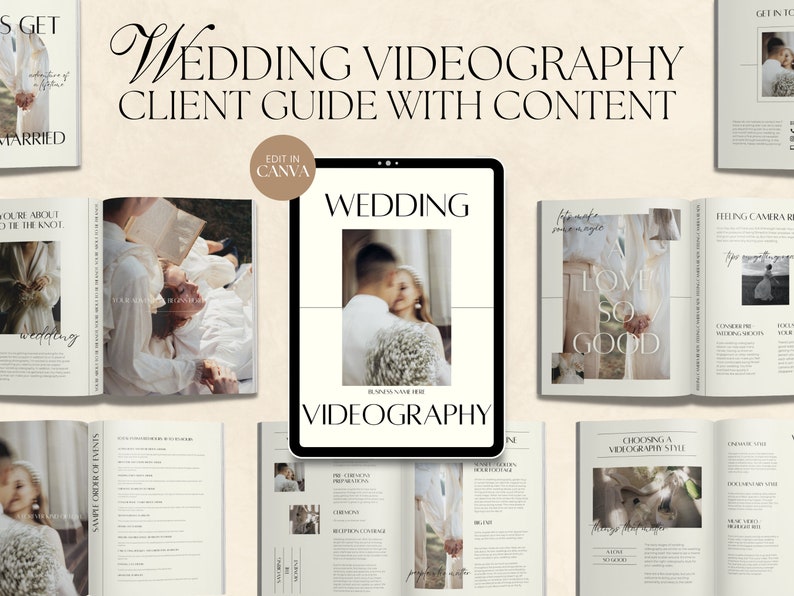 CANVA Modern Wedding Videography Client Guide With Content, Pre-written Welcome Guide, Editable ...