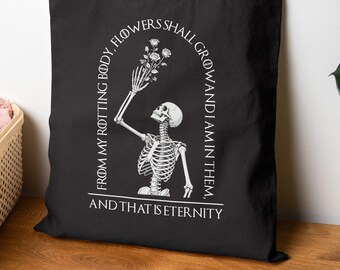 Bolsa de lona de algodón con cita de Edvard Munch / Arte poético de esqueleto gótico
