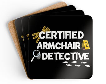 Posavasos de detective certificado / Regalo para entusiastas de crímenes reales / Decoración para detectives aficionados / Posavasos de madera de corcho
