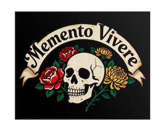 Pósteres enrollados Memento Vivere / Decoración de pared tradicional americana con calaveras y flores
