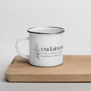 Eudaimonia Definition Floral Enamel Mug