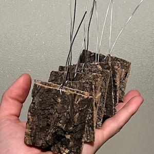 May include: A set of small, rectangular cork pieces with wire loops attached. The cork pieces are a dark brown color and have a rough, natural texture.
