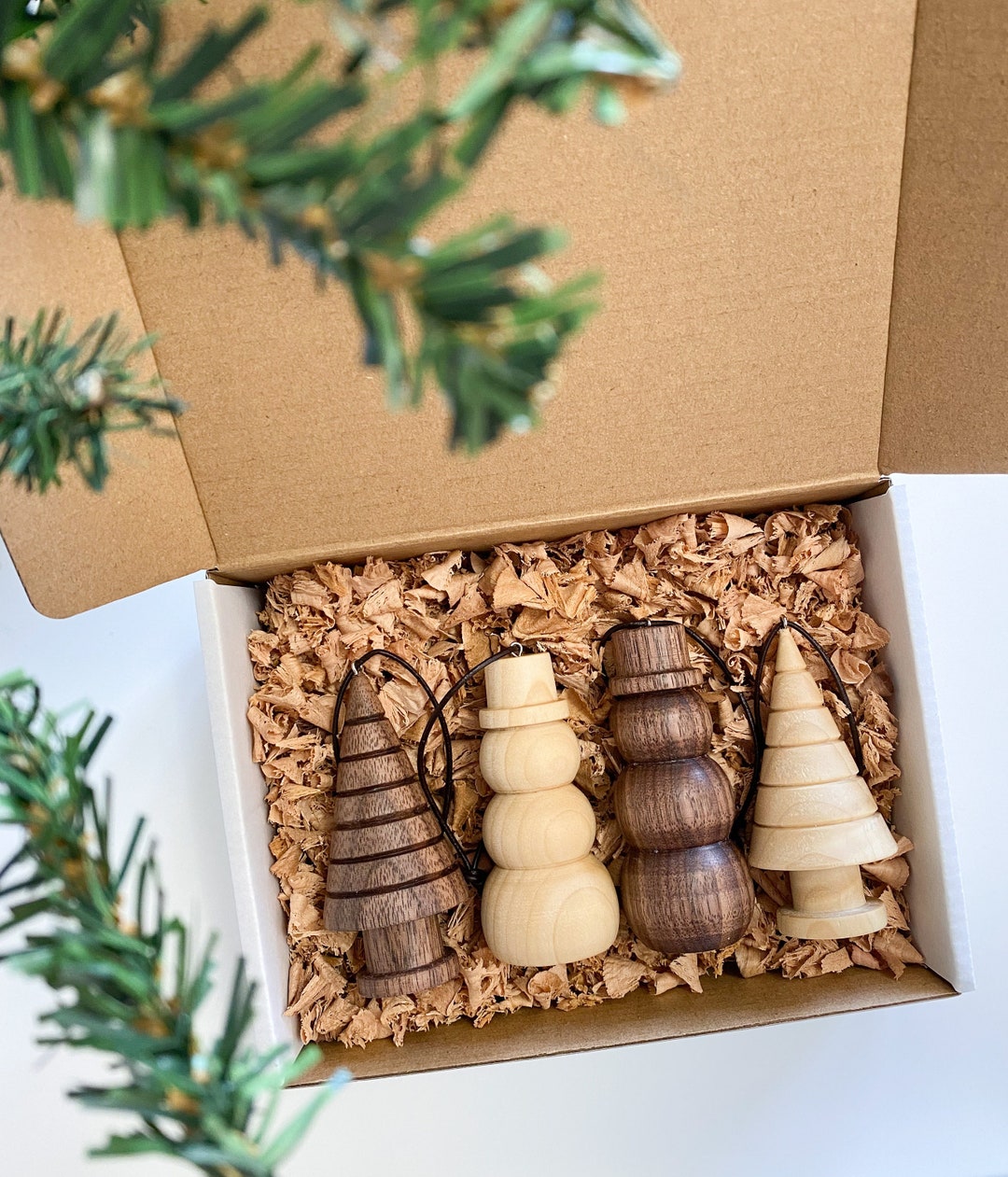 Handmade Wooden Ornament Set of 4, Hand Turned Wood Ornaments, Unique