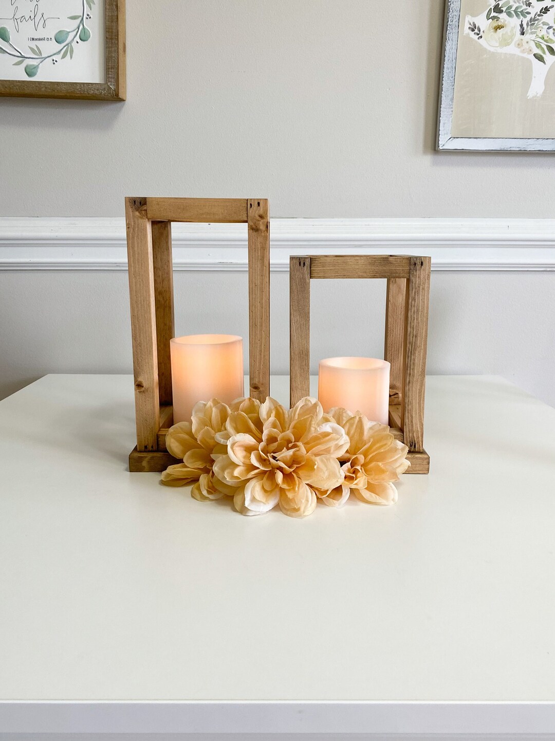 Rustic Wooden Lanterns Wedding Centerpiece Decor Wood Candle Etsy