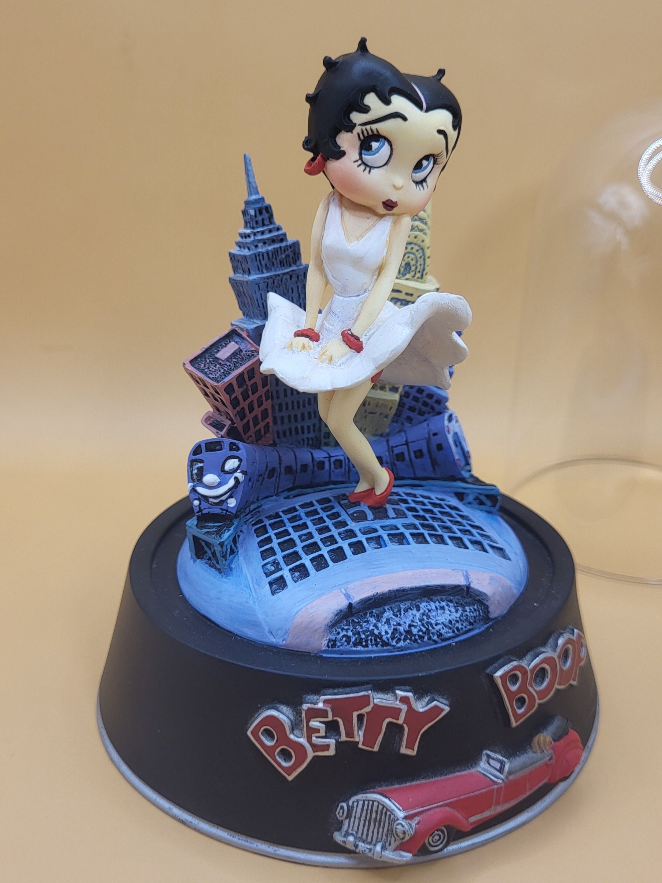 Vintage Betty Boop Figurine in Glass Dome Hand Painted Cool Breeze