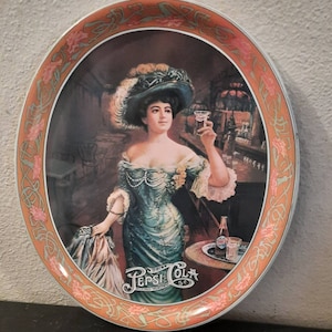 Vintage Pepsi Cola Advertising metal oval tray with Gibson girl 1970s
