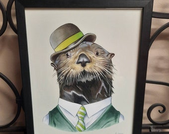 Vintage Sea Otter Gentlemen print Ryan Berkley Illustration 1999