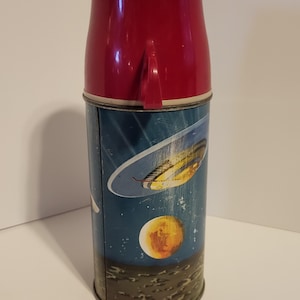 Vintage Holtemp Metal Spaceship UFO Outer Space Thermos 1960s