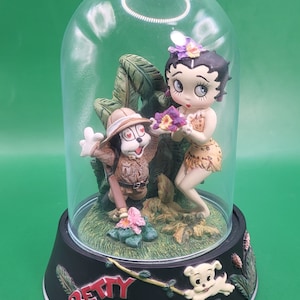 Vintage Betty Boop of the Jungle Figurine in Glass Dome Hand Painted Betty Boop