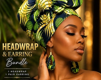 Set composto da turbante con stampa africana e orecchini abbinati / Turbante Ankara fatto a mano / Sciarpa africana / Regalo per donne / Stile afrocentrico