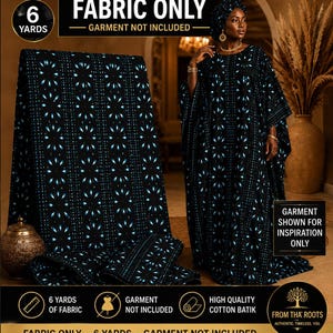 6 Yards Ankara African Wax Print Fabric, Black Blue Abstract Material for Dresses, Kaftans