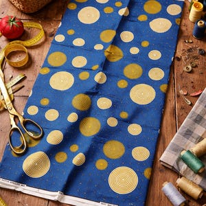 Königsblauer Ankara-Stoff - Gold Circle, afrikanischer Wax Print, 6 Meter