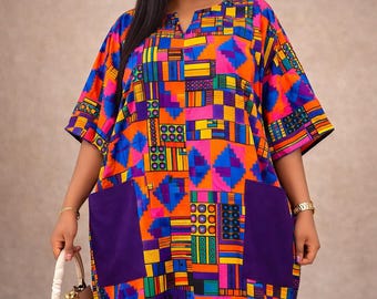 Tecido Kente Ankara Multicolorido com Estampa Cera – 100% Algodão para Vestido Africano Bubu (6 Jardas)