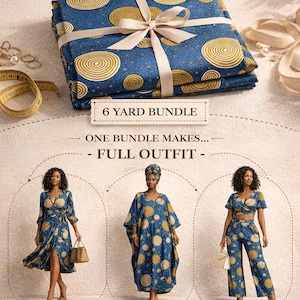 Royal Blue Ankara Fabric – Gold Circle African Wax Print, 6 Yards