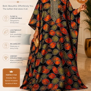 Ankara Fabric 6 Yards African Wax Print, Orange Leaf Pattern Material