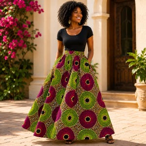 pink and green african dress Ayo Caladium Pink-Flash Dress (Stretchy African Print in Pink and Green)
