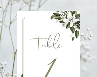 Szablon numerów stołów, numery stołów, spersonalizowane, pobieralne i dostosowywane karty stołów na wydarzenia 5x7, elegancki szablon stołu z motywem kwiatowym