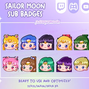 SAILOR MOON Sub Badges for Twitch/YouTube / Bit Badges / Twitch Sub Badges / Discord Roles / Cute Sub Badges/ Girly/ Sub bits/ Stream badges