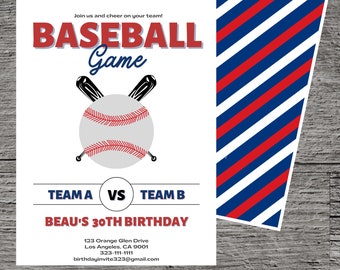 Honkbal thema verjaardagsfeestje uitnodiging, spel Home Run veld bijwonen bal softbal, uitnodiging afdrukbare aangepaste, vieren bijeenkomst evenement
