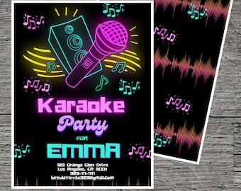 Karaoke Singing Birthday Party Invitation Template, Tunes Lyrics Sing Night Dance Drink Fun, Custom Editable 5 x 7", Canva Free Online Tool