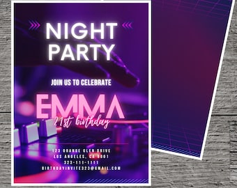 Night Club Theme Birthday Party Invitation Template, Dancing Bar 21st Barhopping Adult Dance, Custom Editable 5 x 7" Canva Free Online Tool