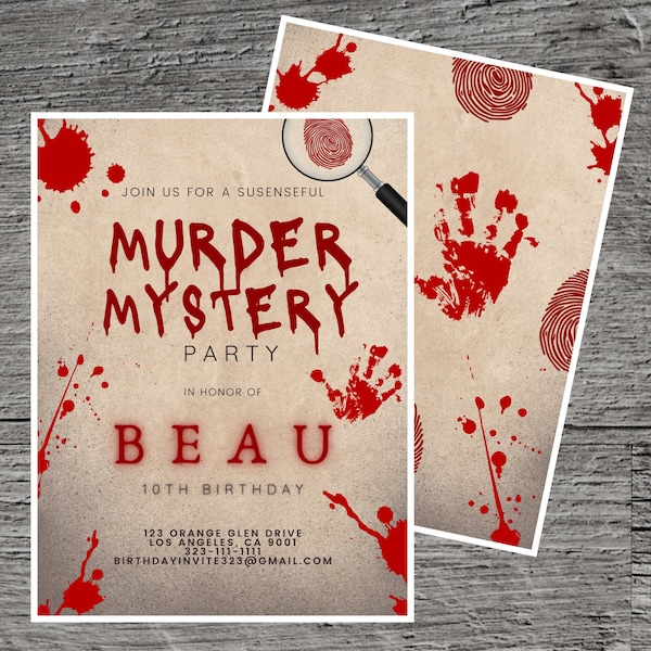 Murder Mystery Theme Birthday Party Invitation, Clue Guess Game Mysterious Scramble, Invite Printable Custom Celebrate Gathering Fun Event