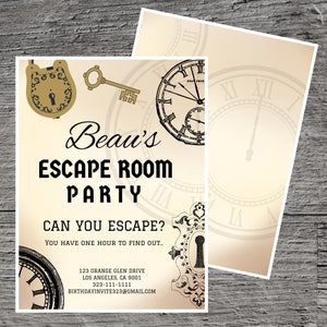 Escape Room Theme Birthday Party Invitation, Hour Puzzle Solve Teamwork Team Building, Invite Printable Custom Celebrate Gathering Fun Event