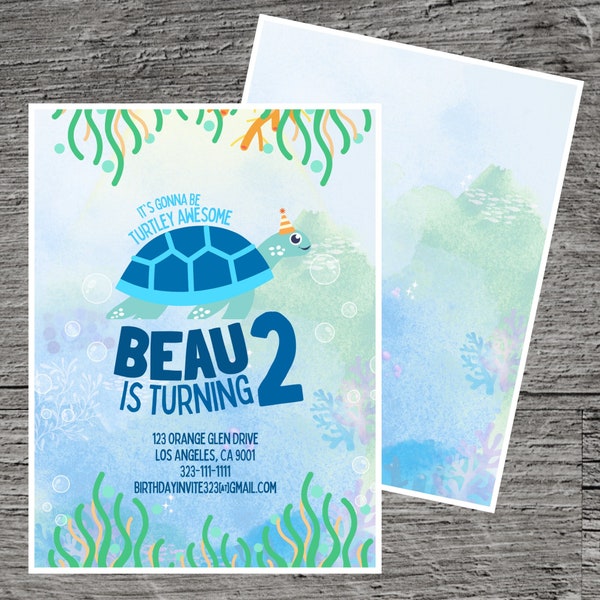 Turtle Time for Beau Theme Birthday Party Invitation, Tortoise Reptile Turtle Shell, Invite Printable Custom Celebrate Gathering Fun Event